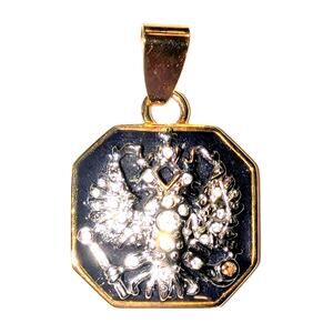 NIB Joan Rivers Imperial Russian Eagle Medallion Gold Black Rhinestone Pendant